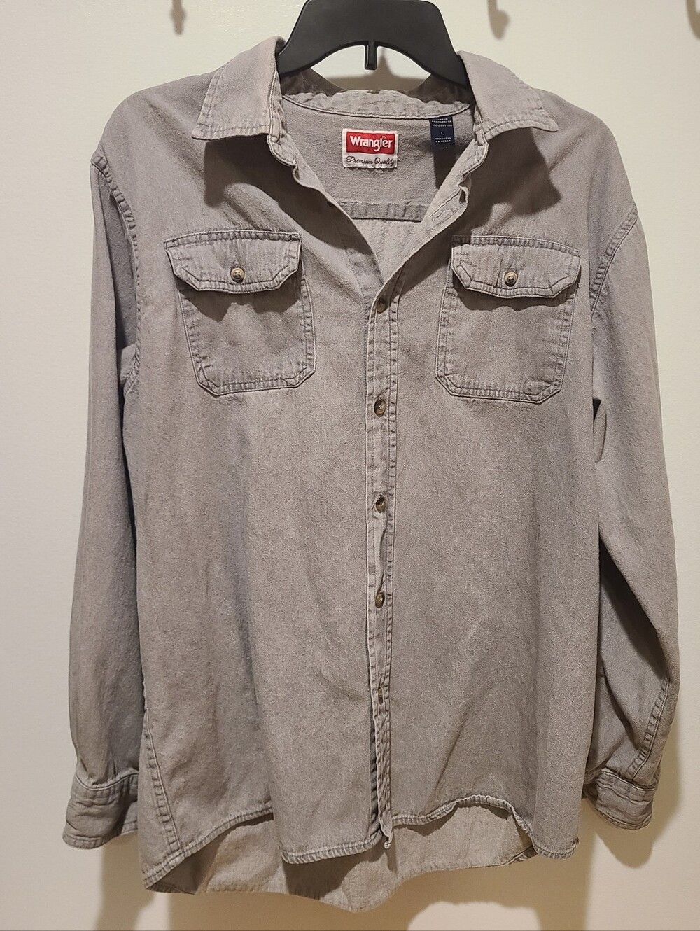 Wrangler Grey Cotton Button Up Shirt Large